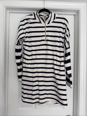 Addison Bay Navy and White Striped Half-Zip Dress